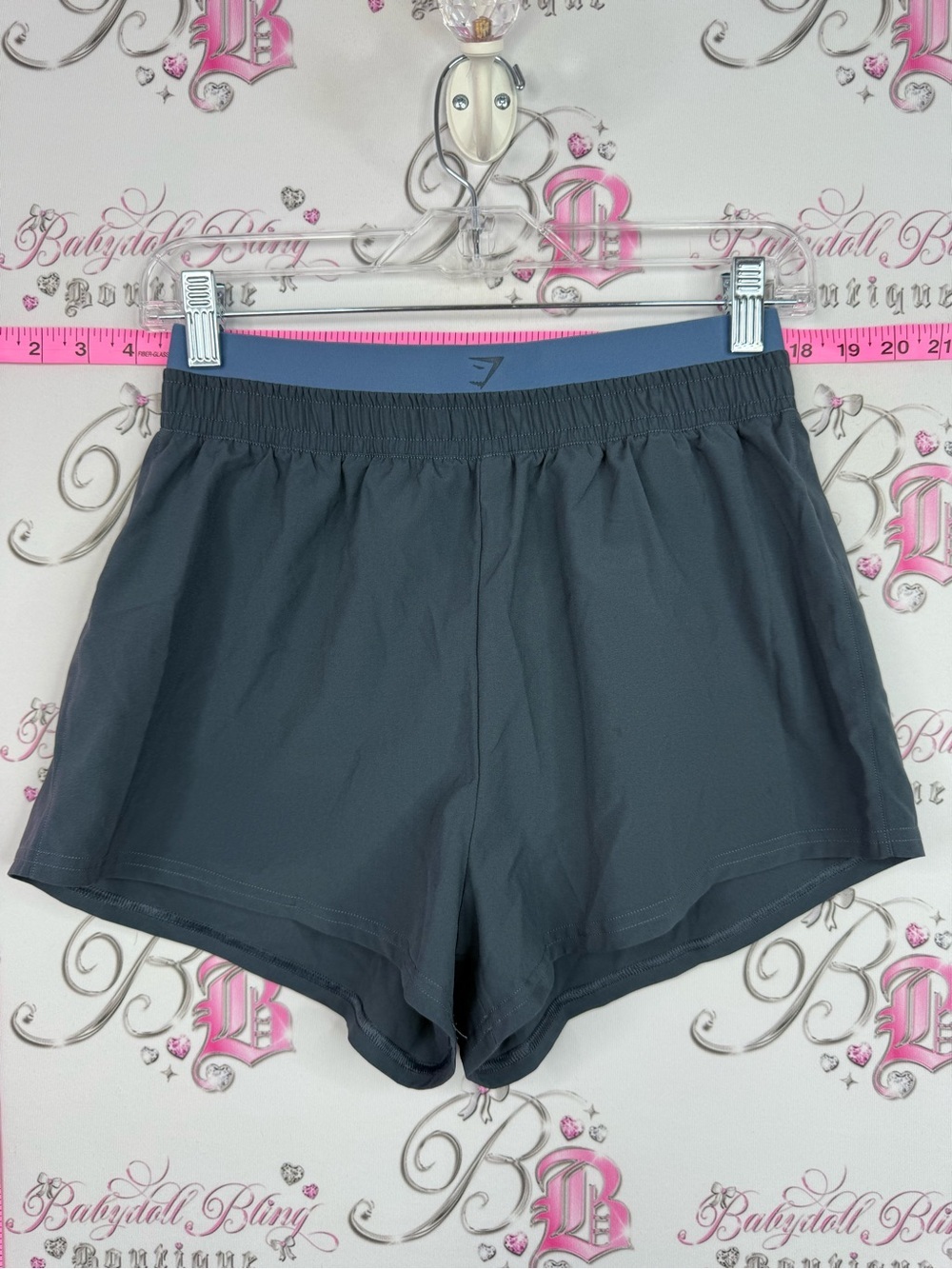 Gymshark Dark Gray Women's Athletic Shorts with Blue Waistband